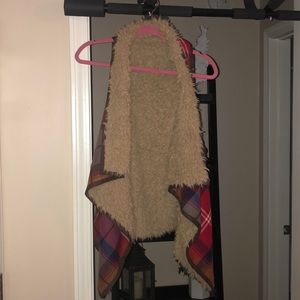 Reversible plaid, faux fur vest